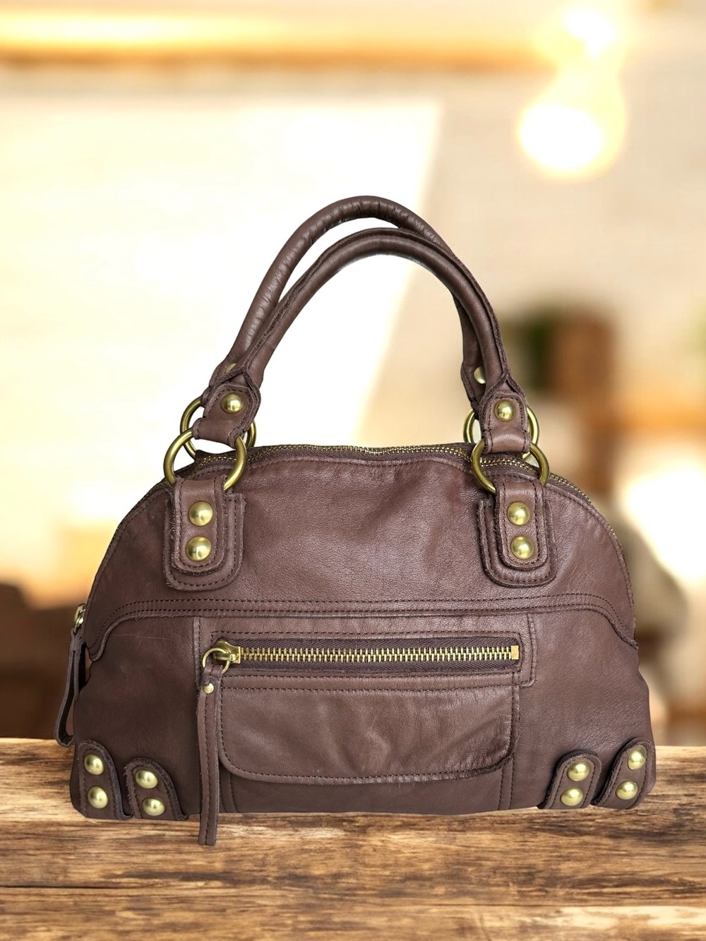Linea Pelle Dylan Satchel Double Handle Brown Leather